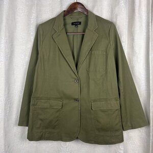 Talbots cargo blazer olive green stretch cotton 2-button jacket unlined classic